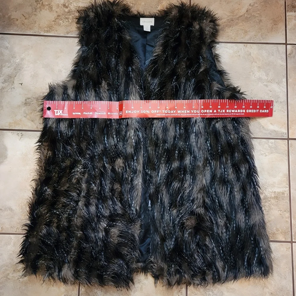 Chico's Chocolate Brown Size 3 Faux Fur Vest Cosplay Mob Wife Soft Funky Boho